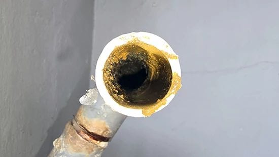 Utstyr_550x310 A close-up of a dirty pipe interior.